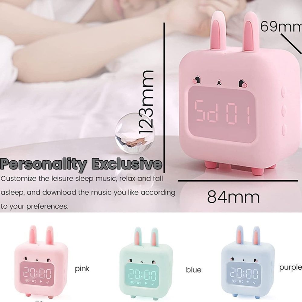 Pink Light Up Smart Rabbit Ears LED Music Alarm Clock,Multi-Functional For Kids - Picture 12 of 16